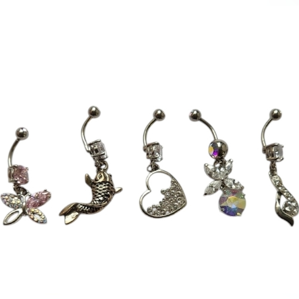 Butterfly, Koi Fish And Heart Belly Ring Set